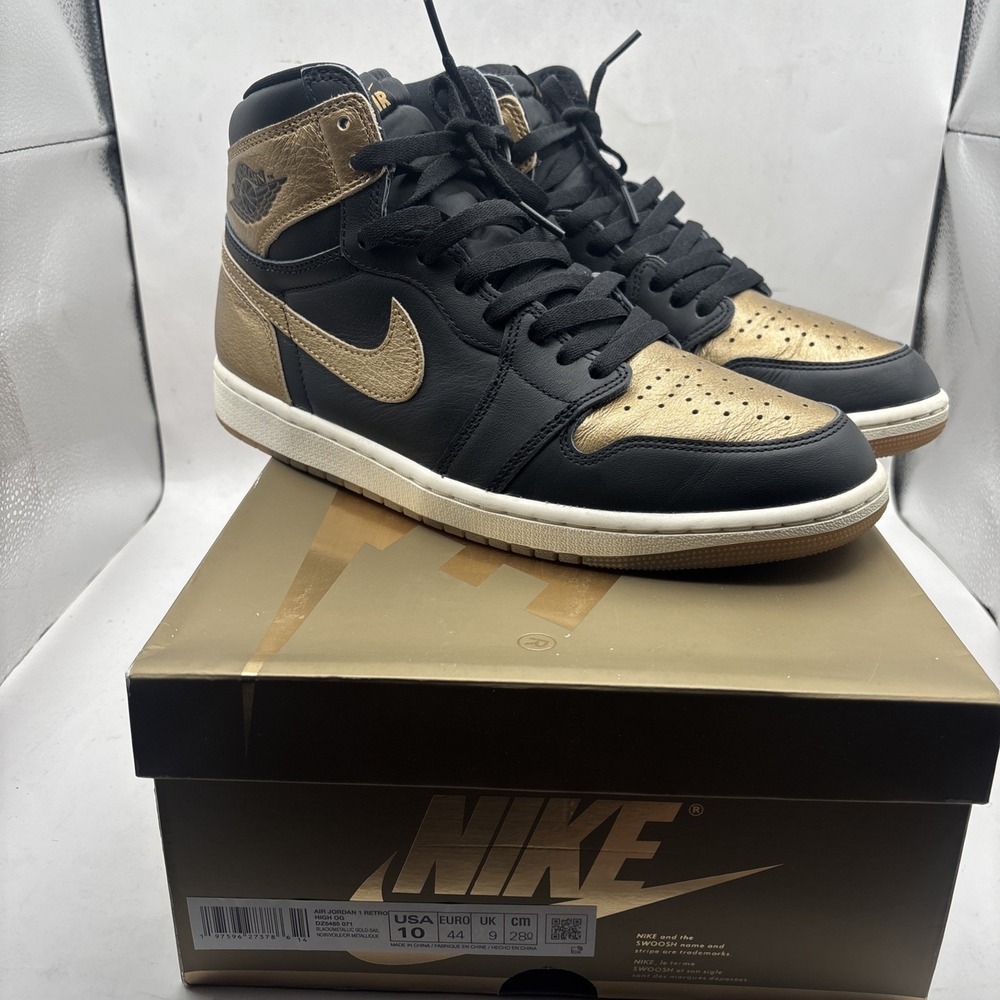 Nike Air Jordan 1 Retro OG High‎ Black Gold US 10 EXCELLENT! crease protector